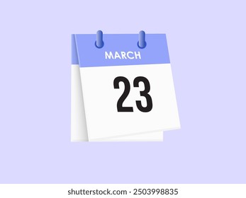 March 23 - calendar and Time planner. Daily Calendar Icon reminder. Vector Illustration.