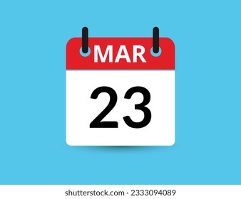 March 23. Flat icon calendar isolated on blue background. Date and month vector illustration