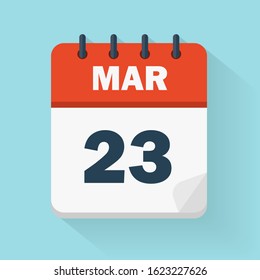 March 23th. Daily Calendar Icon In Vector Format.  Date, Time Concept For The Day Of The Month. Holidays