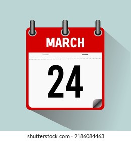 24 de marzo, ilustración vectorial de icono del calendario, aislado en fondo azul claro.
