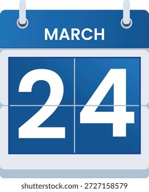 Marzo 24 diseño de ilustrador de Vector de icono de calendario. Calendario digital 24 de marzo. Lista de verificación, recordatorio, plano, solo día, Plantilla Martes
