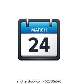 March 24. Calendar icon.Vector illustration,flat style.Month and date.Sunday,Monday,Tuesday,Wednesday,Thursday,Friday,Saturday.Week,weekend,red letter day. 2017,2018 year.Holidays.