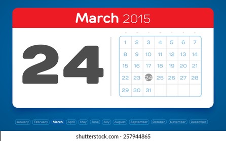 March 24, vector daily calendar, flat design, 2015