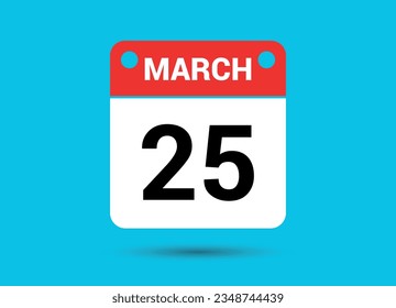 Marzo 25 Fecha Calendario Icono plano Día 25 Ilustración vectorial