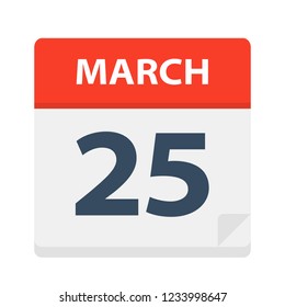 March 25 - Calendar Icon - Vector Illustration