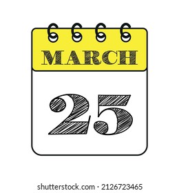March 25 calendar icon. Vector illustration in flat style.