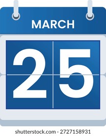 Marzo 25 icono de calendario diseño ilustrador de Vector. Calendario digital 25 de marzo. Lista de comprobación, recordatorio, plano, solo día, Plantilla Miércoles