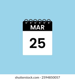 March 25 calendar reminder. 25th March Date Month calendar icon design template.
