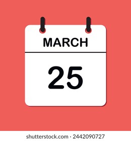 March 25. Daily Calendar icon for design. Simple design for business brochure, flyer, print media, advertisement. Easily editable.