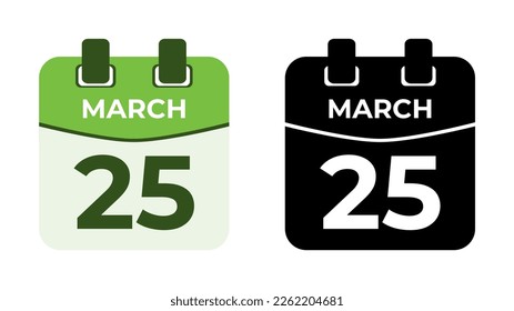 March 25 flat daily spiral calendar icon date vector image in matching color scheme. Suitable and perfect for design material, such as event or reminder. The best editable graphic resources.