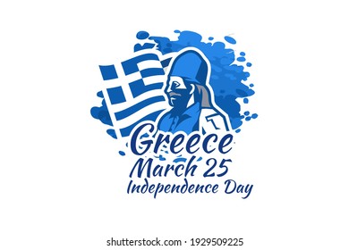 March 25, Happy Independence Day Design, Independence Day of Greece vector illustration suitable for greeting card, poster and banner. Male against Greek flag.