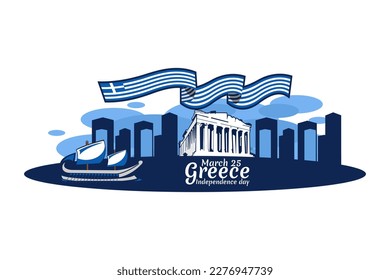 25 de marzo, feliz Día de la Independencia. Ilustración vectorial del Día de la Independencia de Grecia. Adecuado para tarjetas de felicitación, afiches y banner.