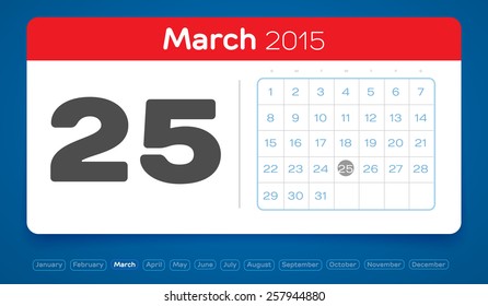 March 25, vector daily calendar, flat design, 2015