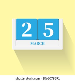 March 25. Vector flat daily calendar icon. Date and time, day, month. Holiday. Season.