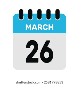 march 26 calendar icon reminder Vector month design Illustration.