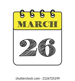 March 26 calendar icon. Vector illustration in flat style.