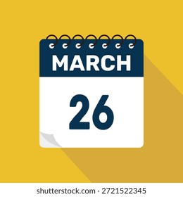 Marzo 26 Calendario Icono Ilustración vectorial con diseño