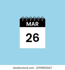 March 26 calendar reminder. 26th March Date Month calendar icon design template.
