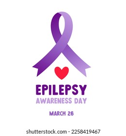 March 26th is Epilepsy Awareness Day. Purple Ribbon. Stylish postcard, poster, banner, etc. Vector illustration isolated on white background.