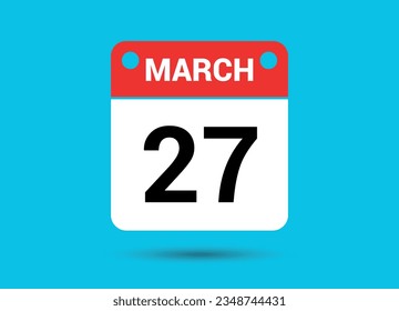 March 27 Calendar Date Flat Icon Day 27 Vector Illustration