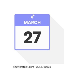 March 27 calendar icon. Date,  Month calendar icon vector illustration