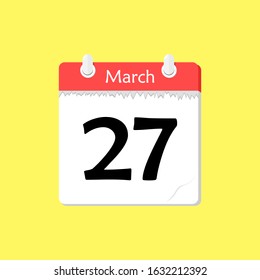 March 27 - Calendar Icon - Vector Illustration on a Yellow Background Design.