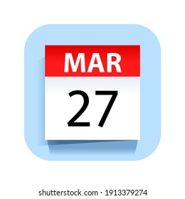 27 de marzo. Icono de calendario. Ilustración vectorial.