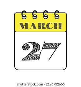 March 27 calendar icon. Vector illustration in flat style.