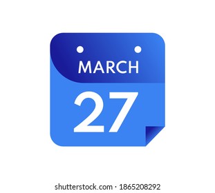27 de marzo Fecha en un calendario de un solo día en estilo plano, icono del calendario 27 de marzo