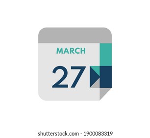 March 27 flat daily calendar date, 27 March Single Day Calendar  Icon