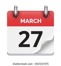 March 27 flat daily realistic calendar icon date vector image