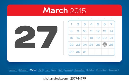 March 27, vector daily calendar, flat design, 2015