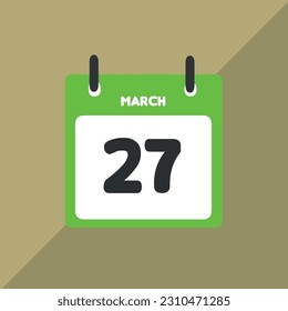 Marzo 27 calendario de iconos vectoriales Fecha, día y mes Ilustración vectorial, fondo colorido.