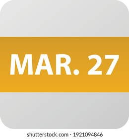 March 27th date icon, single day vector illustration modern flat style. Calendar element for web design, schedule, planner, organizer. 
