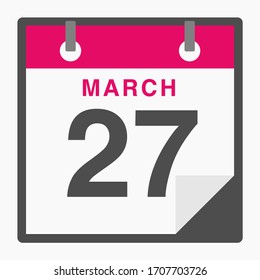 March 27th Flat icon calendar isolated on white background. Vector illustration