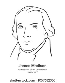 MARCH 28, 2018: Illustrative editorial portrait of James Madison, 4th President of the United States in black and white

