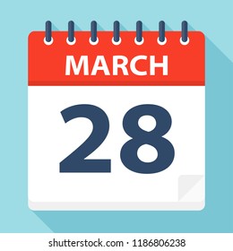 March 28 - Calendar Icon - Vector Illustration