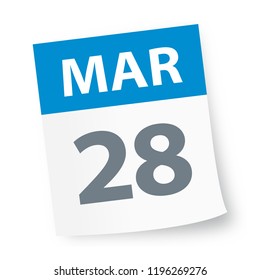 March 28 - Calendar Icon - Vector Illustration