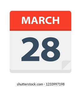 March 28 - Calendar Icon - Vector Illustration