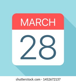 March 28 - Calendar Icon - Vector Illustration