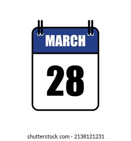 March 28 Calendar Icon Vector Illustration . Date , Day Of Mouth