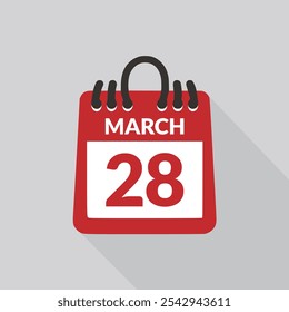 Marzo 28 Icono de calendario Ilustración vectorial.