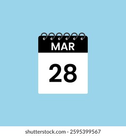 March 28 calendar reminder. 28th March Date Month calendar icon design template.
