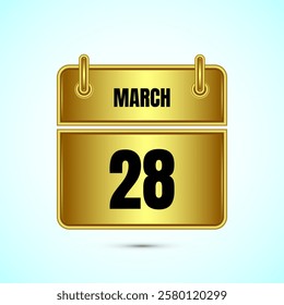 March 28 calendar and time planner on gold background. Daily calendar icon, schedule symbol