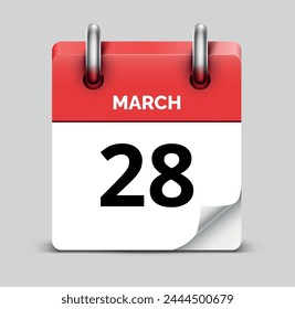 March 28 daily realistic red calendar icon date vector image