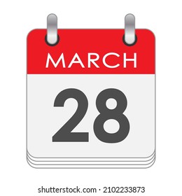 MARCH 28. A leaf of the flip calendar with the date of MARCH 28. Flat style.