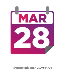 March 28. Single day calendar. minimalist flat illustration in purple color. eps 10