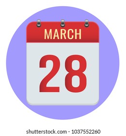 March 28. Vector flat daily calendar icon. Date and time, day, month 2018. Holiday. Season.