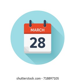 March 28. Vector flat daily calendar icon. Date and time, day, month 2018. Holiday. Season.