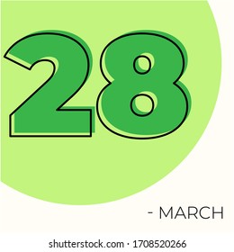 March 28th Modern calendar isolated on white background. Vector illustration. Green colors 
